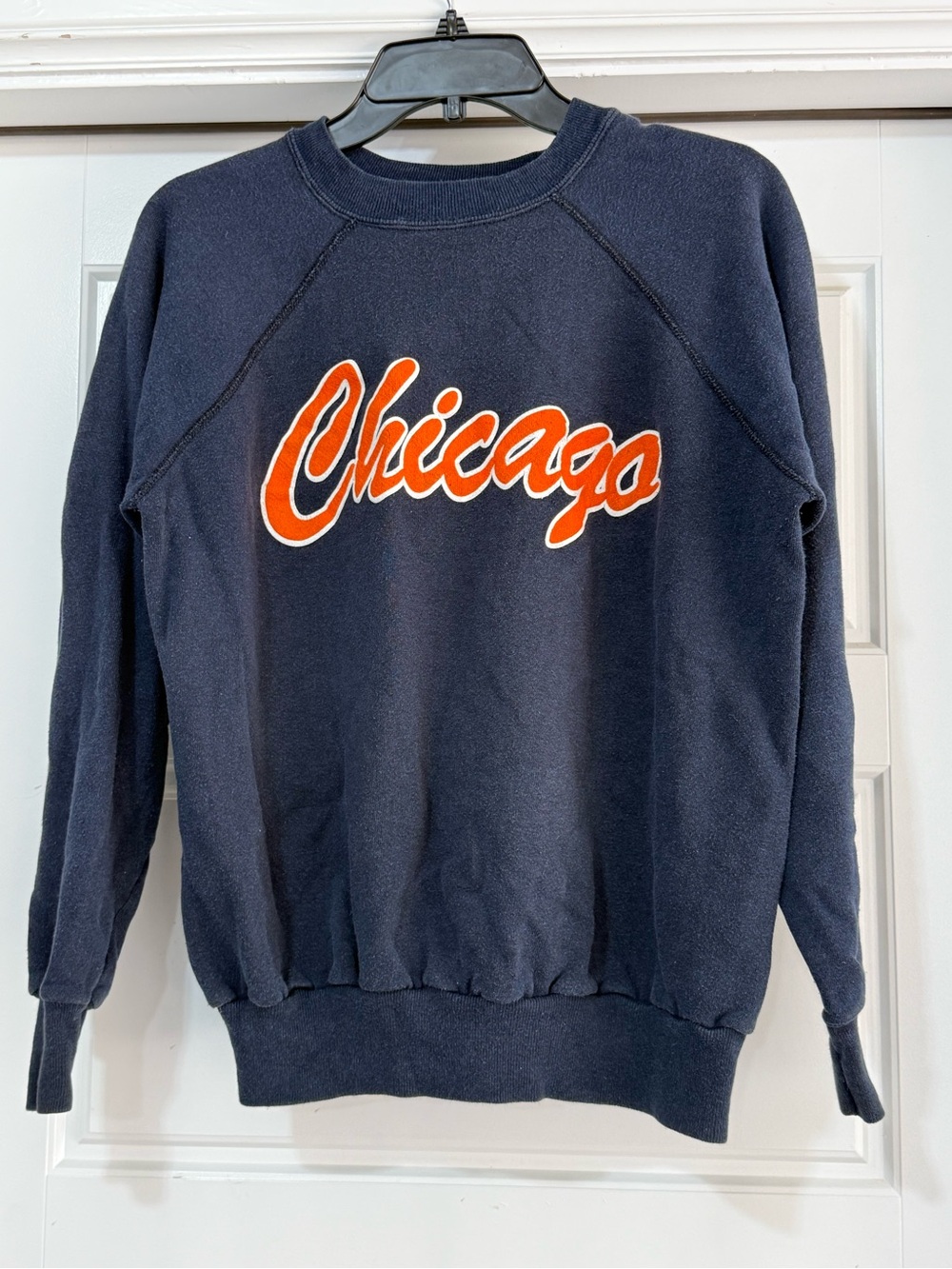 Champion Navy Crewneck Sweatshirt with Orange Chicago Script